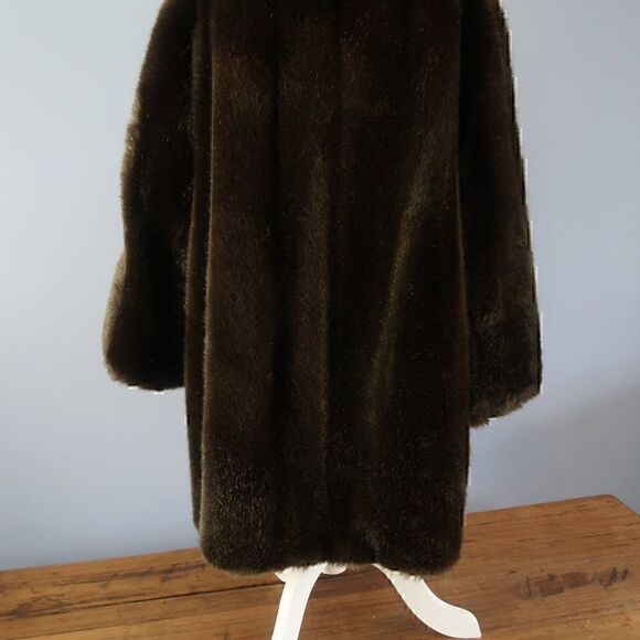 ROYAL MINKE BY HILLMOOR VINTAGE 50'S/60'S BROWN MIDI FAUX FUR COAT SIZE MEDIUM - Picture 11 of 12